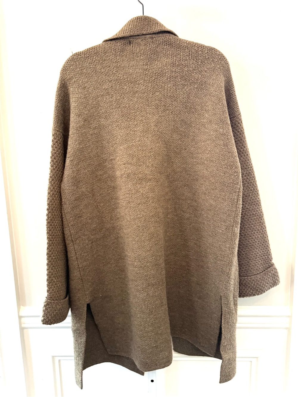 Giovanna Tricot Italy Wool Blend Long Cardigan Taupe Sz XL Pockets Buttons - Picture 4 of 12